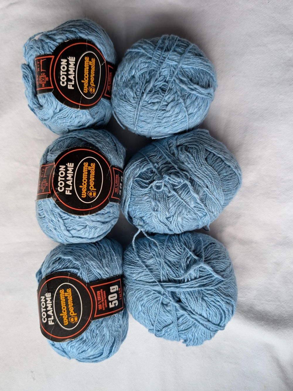 Welcomme Pernelle Coton Flamme Light Blue Cotton Yarn - 3 Full + 3 Partial Balls